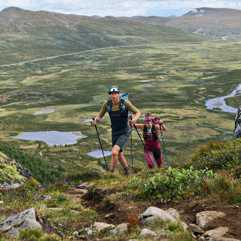 Trail running apparel: Jackets, t-shirts and pants or tights with